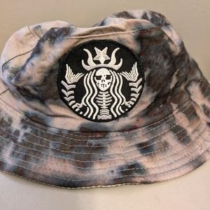 Ice dye Bucket Hat, Starbucks Skeleton mermaid tie dye bucket hat